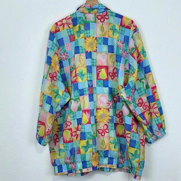 Vintage Women Grandma Kitsch Maximalist Patchwork Motif Windbreaker Sz 1X Nylon - Picture 4 of 8